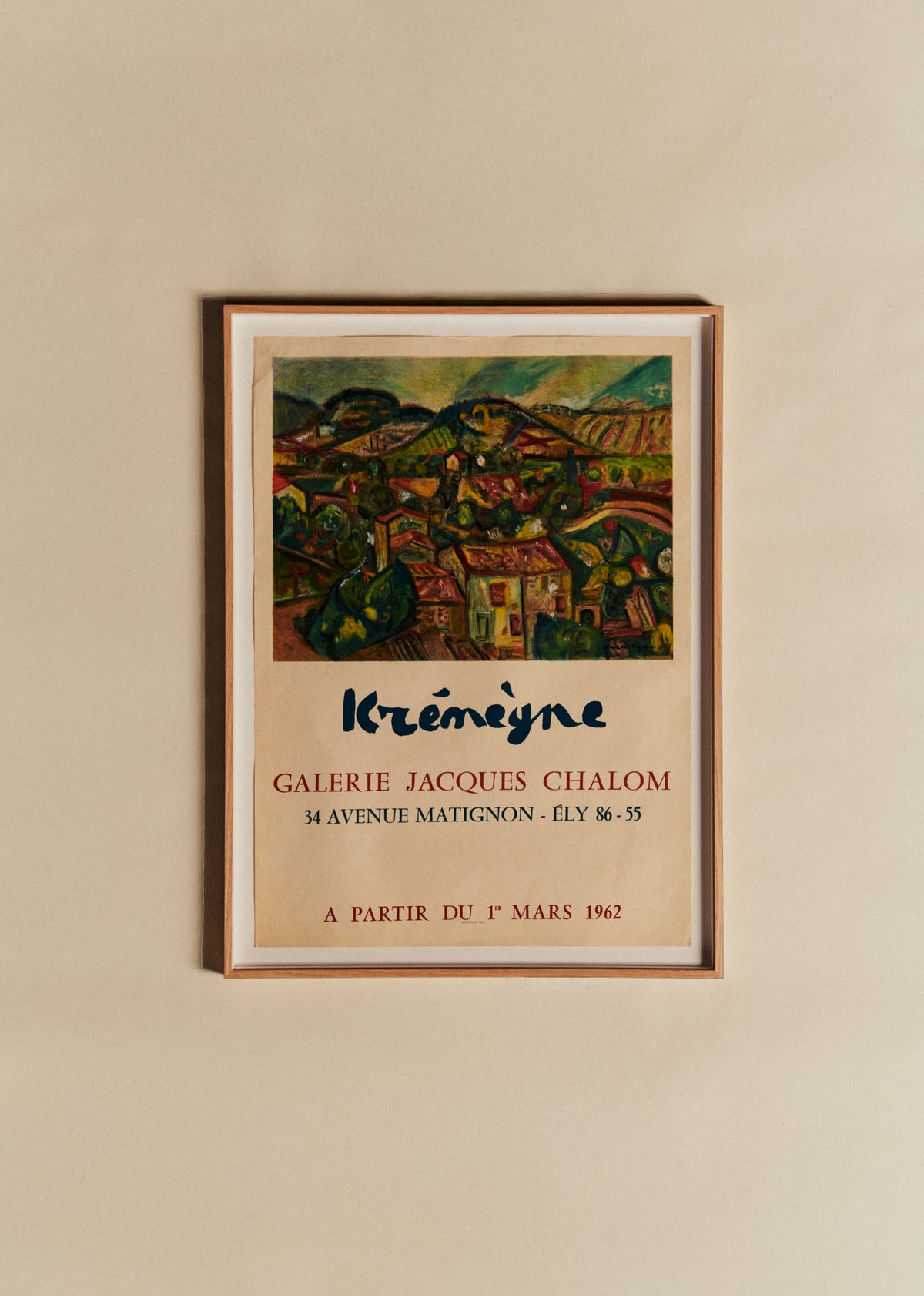 Affiche Galerie Jacques Chalom, Krémègne, 1962 - 55 x 74 cm
