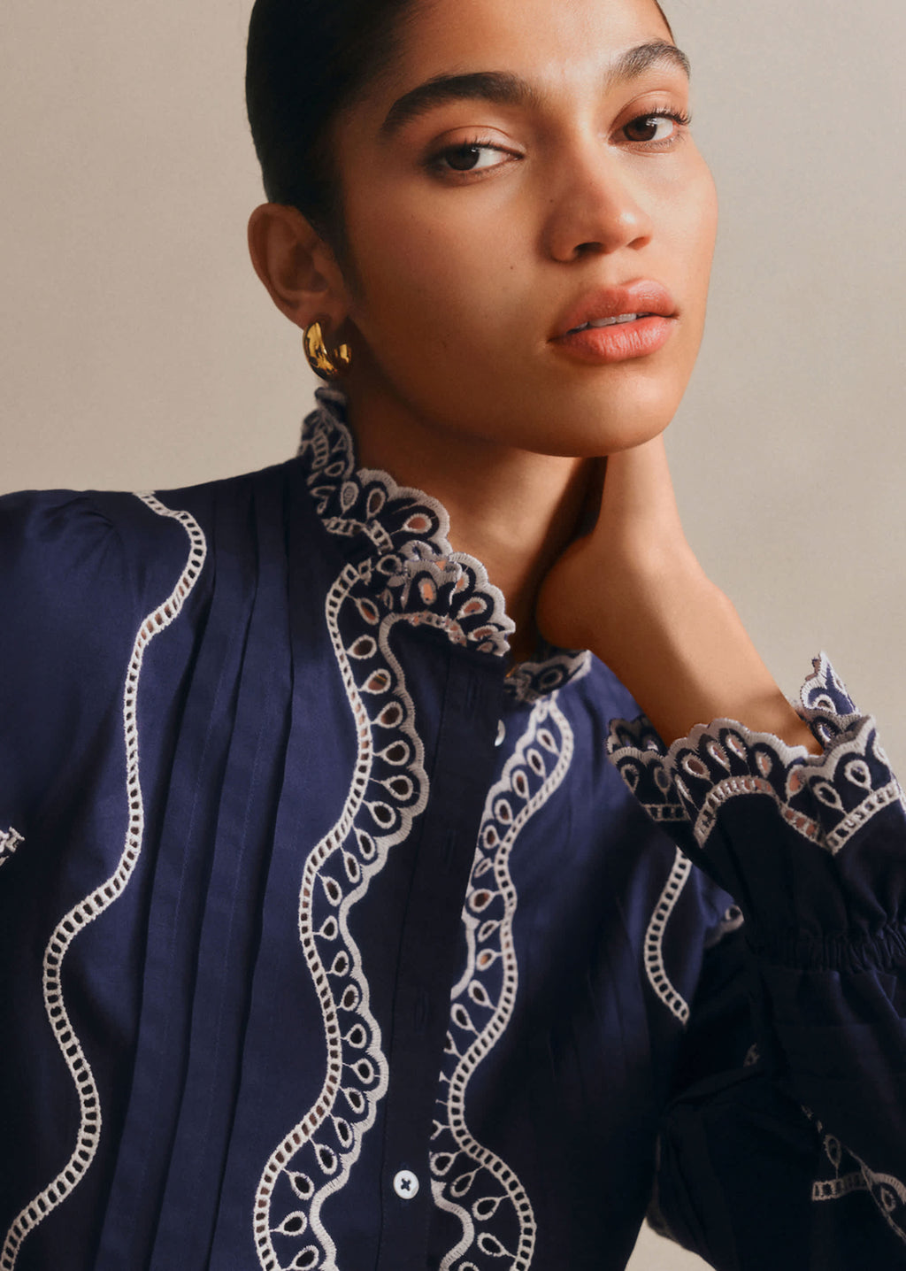Chemise Françoise - Ecru Fond Marine