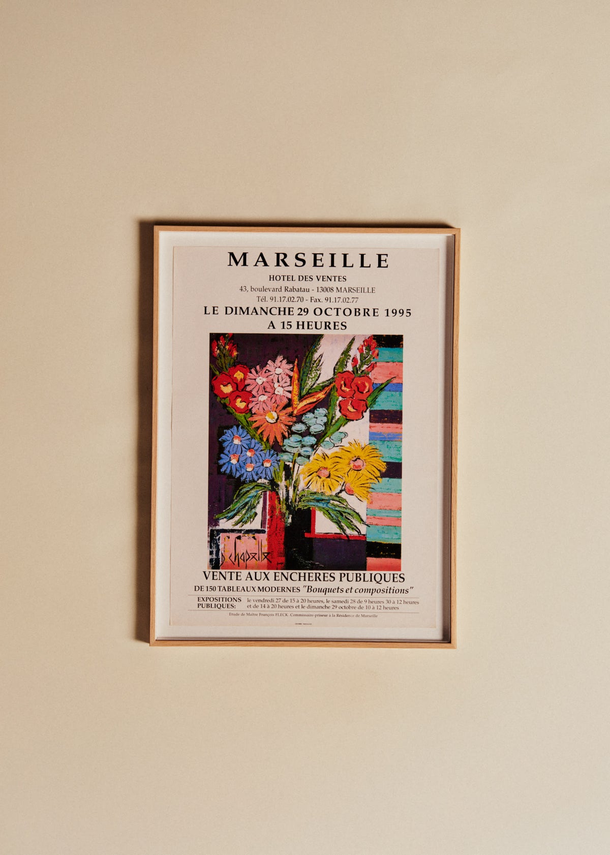 Affiche Vente aux enchères publiques de 150 tableaux modernes "Bouquets et compositions", 1995 - 51,5 x 70,5 cm
