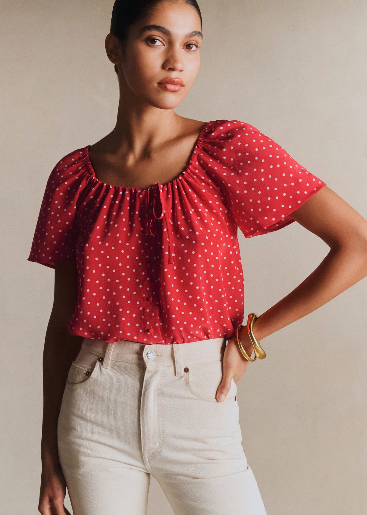 Blouse Vikaly - Mini Pois Fond Rouge