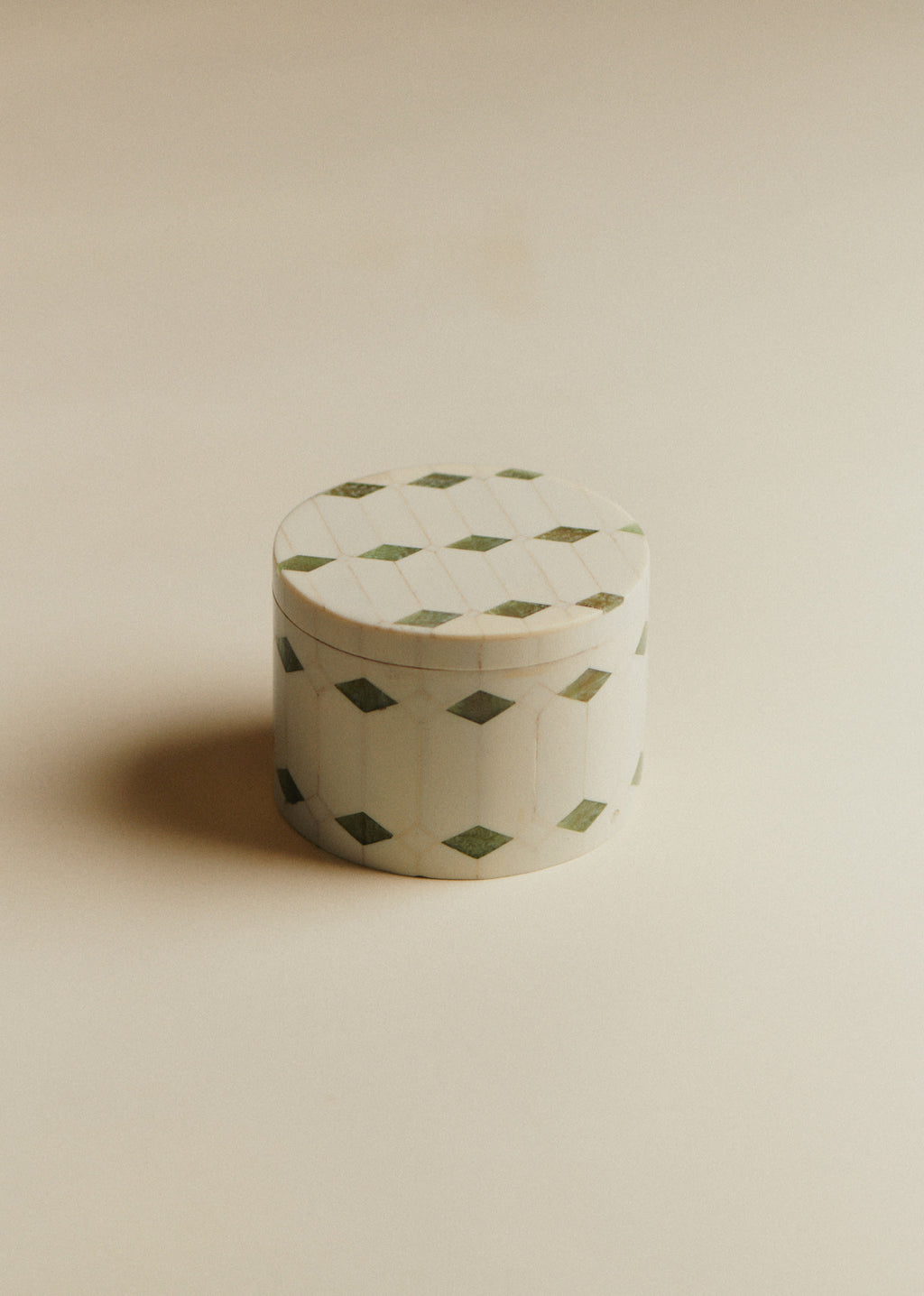 Boîte Ronde - Losange Ecru et Vert