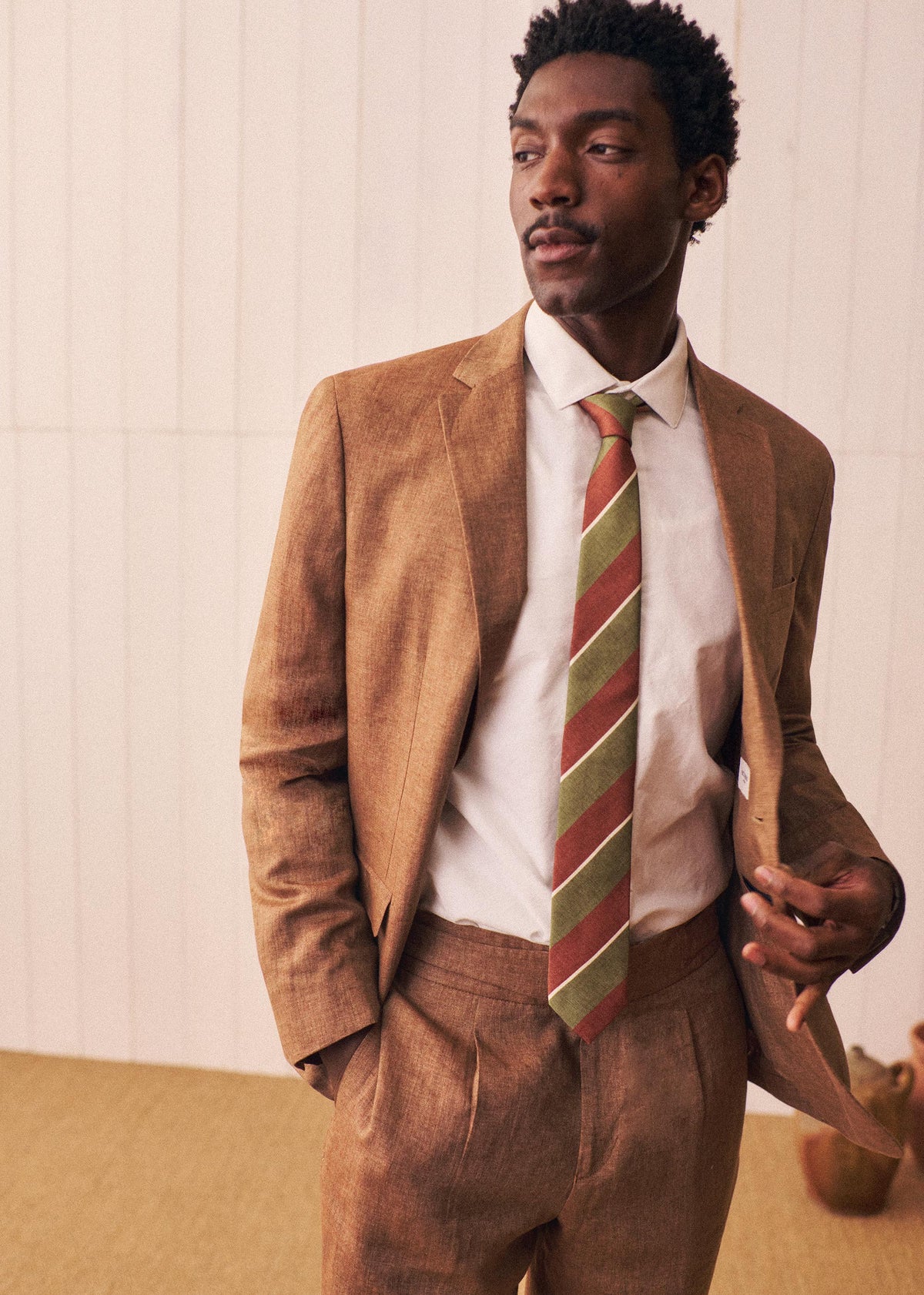 Cravate Fletcher - Rayures Kaki Marron Blanc