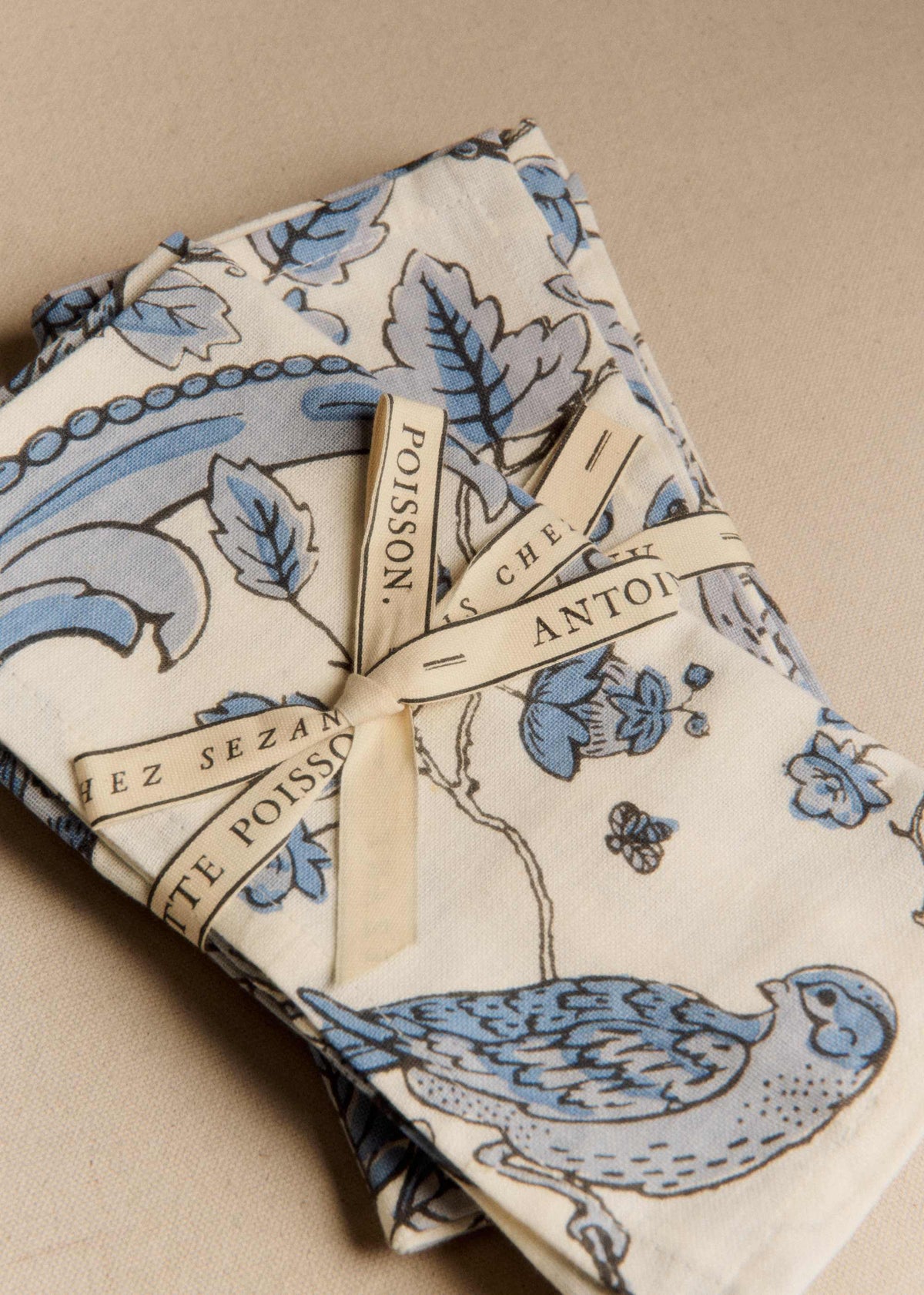 Set de 2 serviettes - Sézane x Antoinette Poisson - Imprimé Oiseaux Bleus