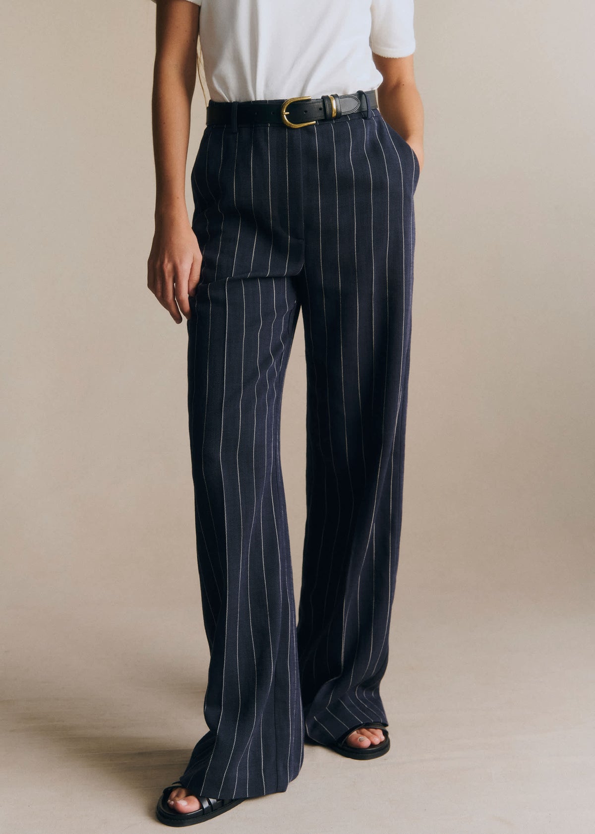 Pantalon Matheo - Rayures Tennis Écru Fond Bleu