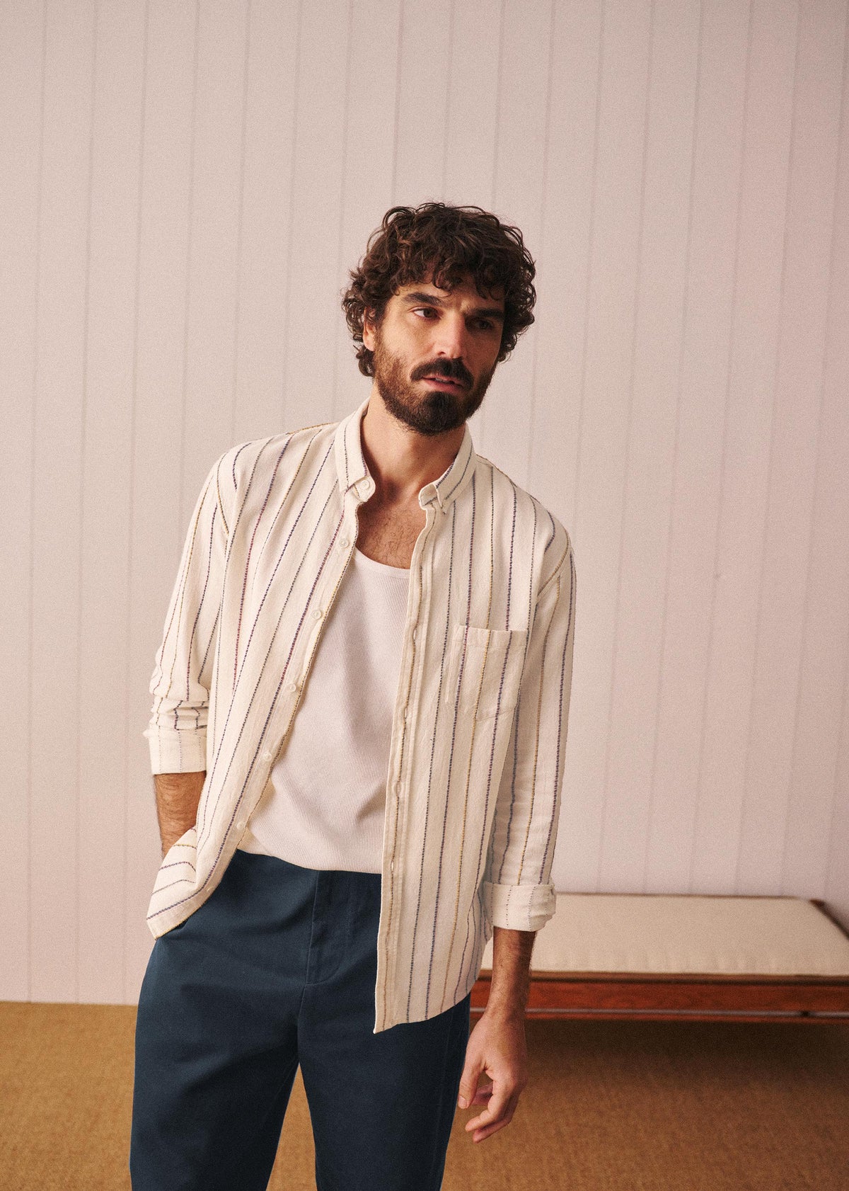 Chemise Charlie Texturée - Écru Rayures Multico
