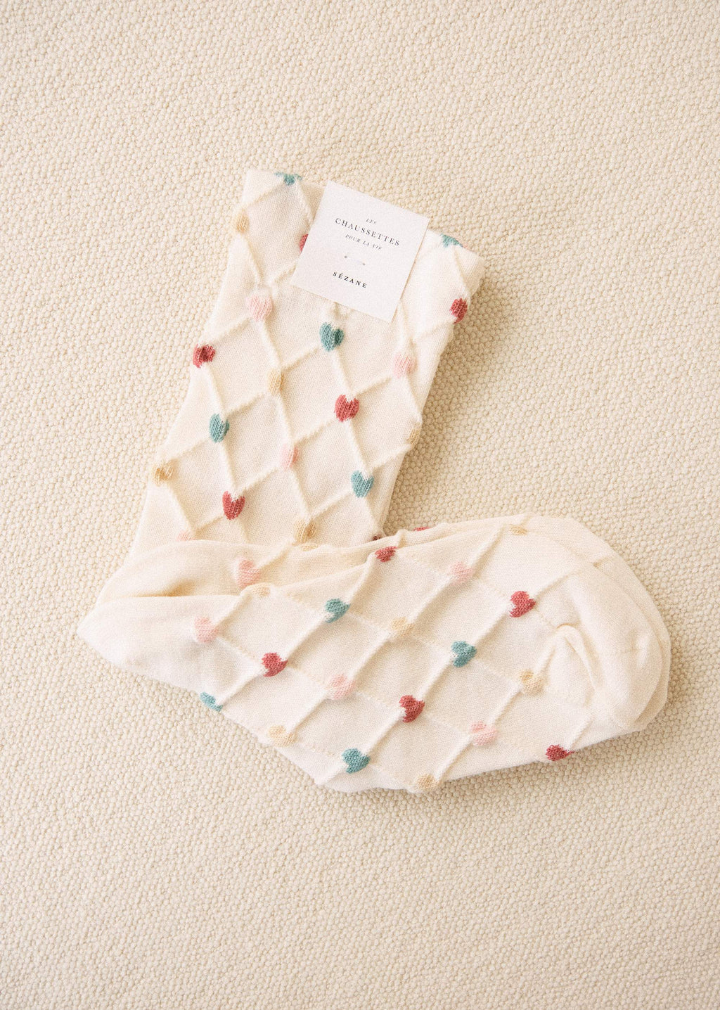 Chaussettes Eva - Ecru / Coeurs Multico