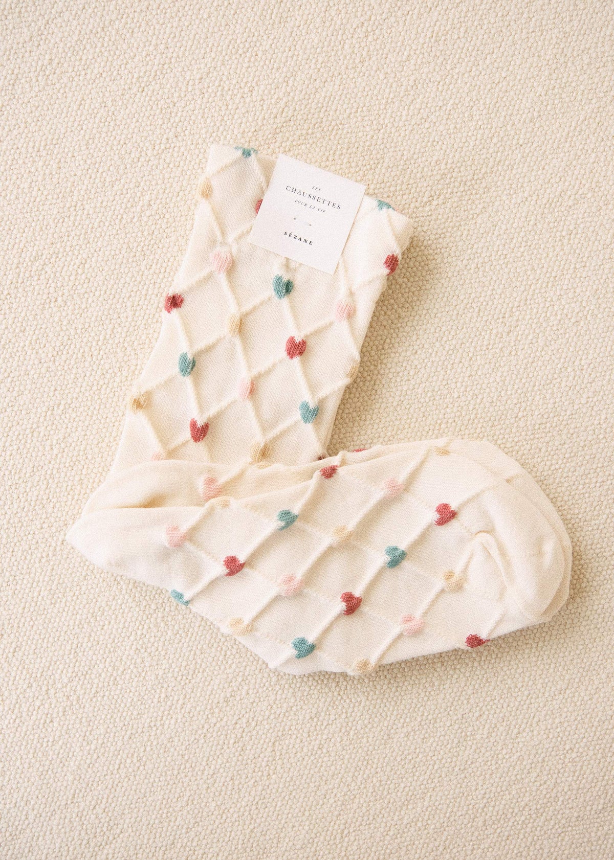 Chaussettes Eva - Ecru / Coeurs Multico