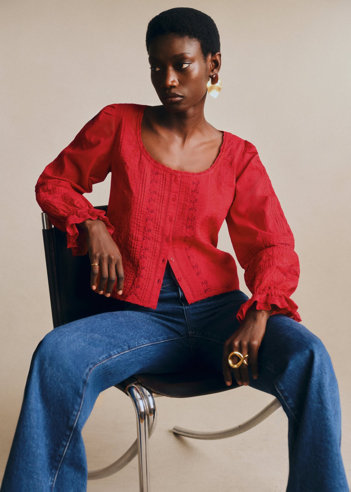 Chemise Tinia - Broderie Unie Rouge