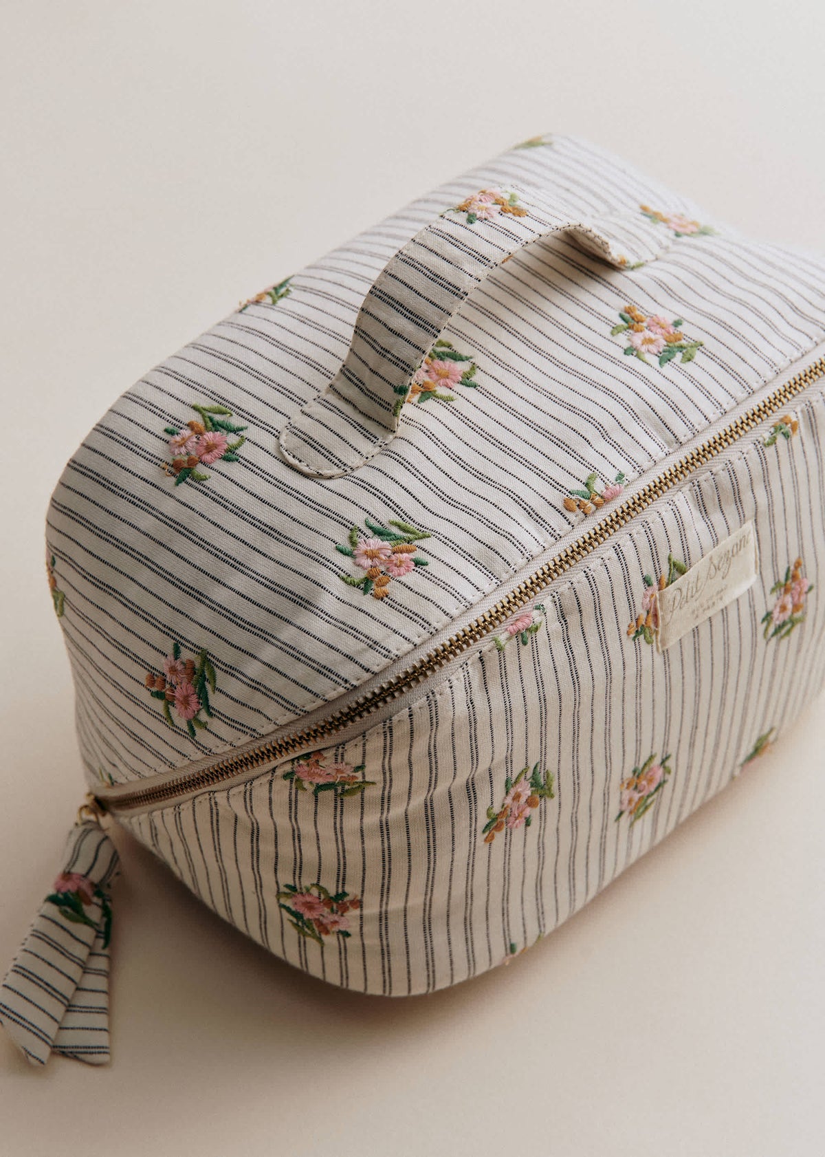 Maxi trousse de toilette - Rayures Broderie Fleurs
