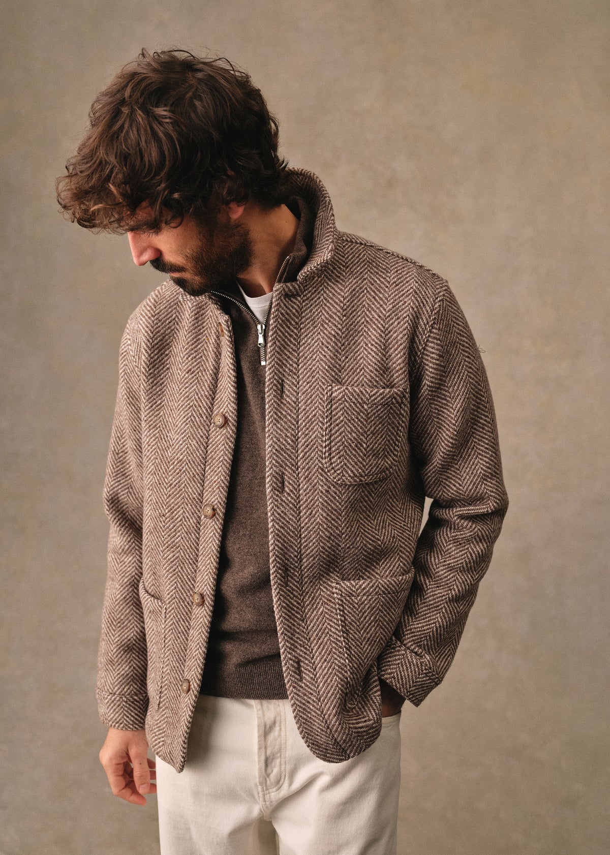 Veste Nelson - Chevrons Écru / Marron