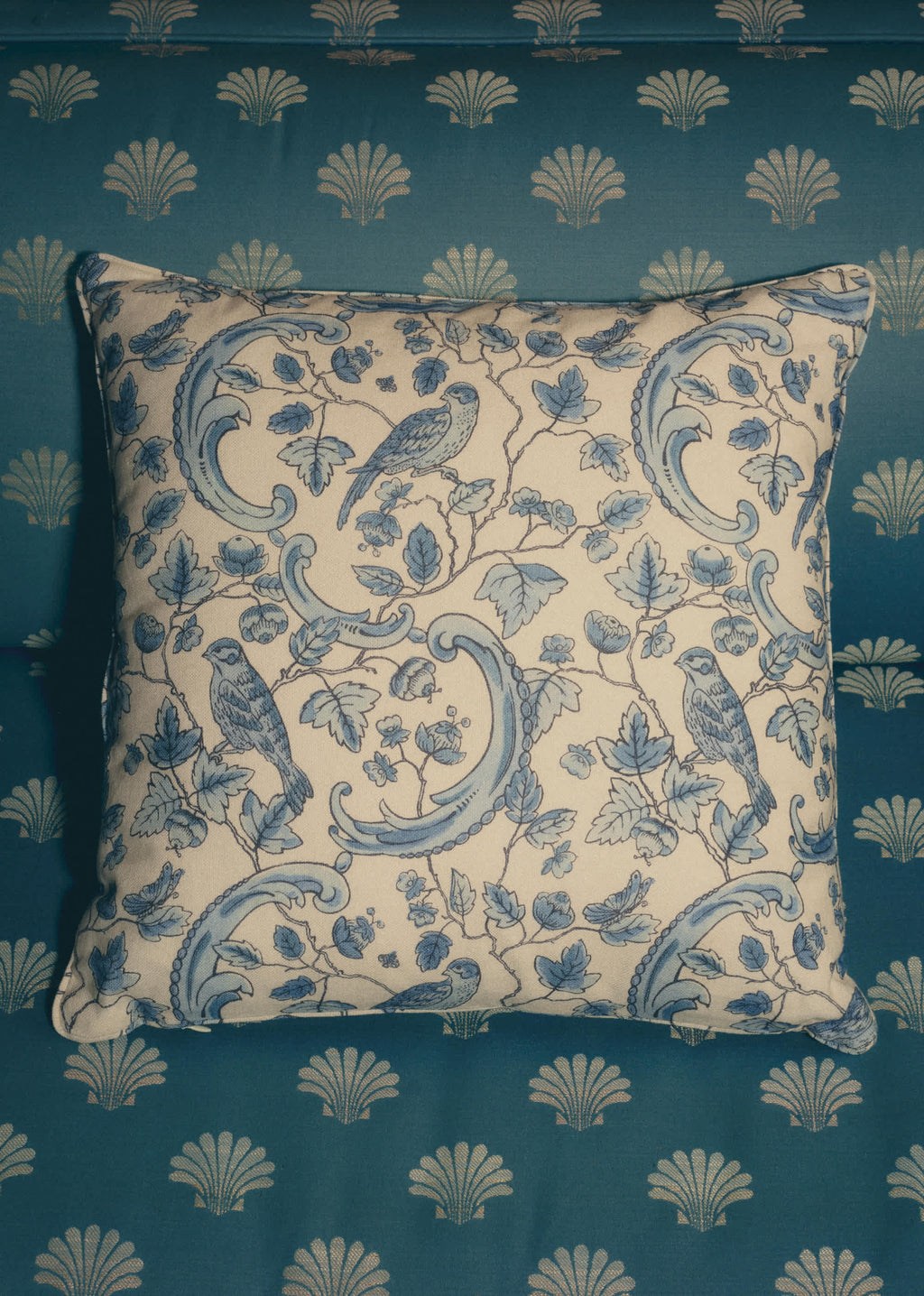 Coussin - Sézane x Antoinette poisson - Imprimé Oiseaux Bleus