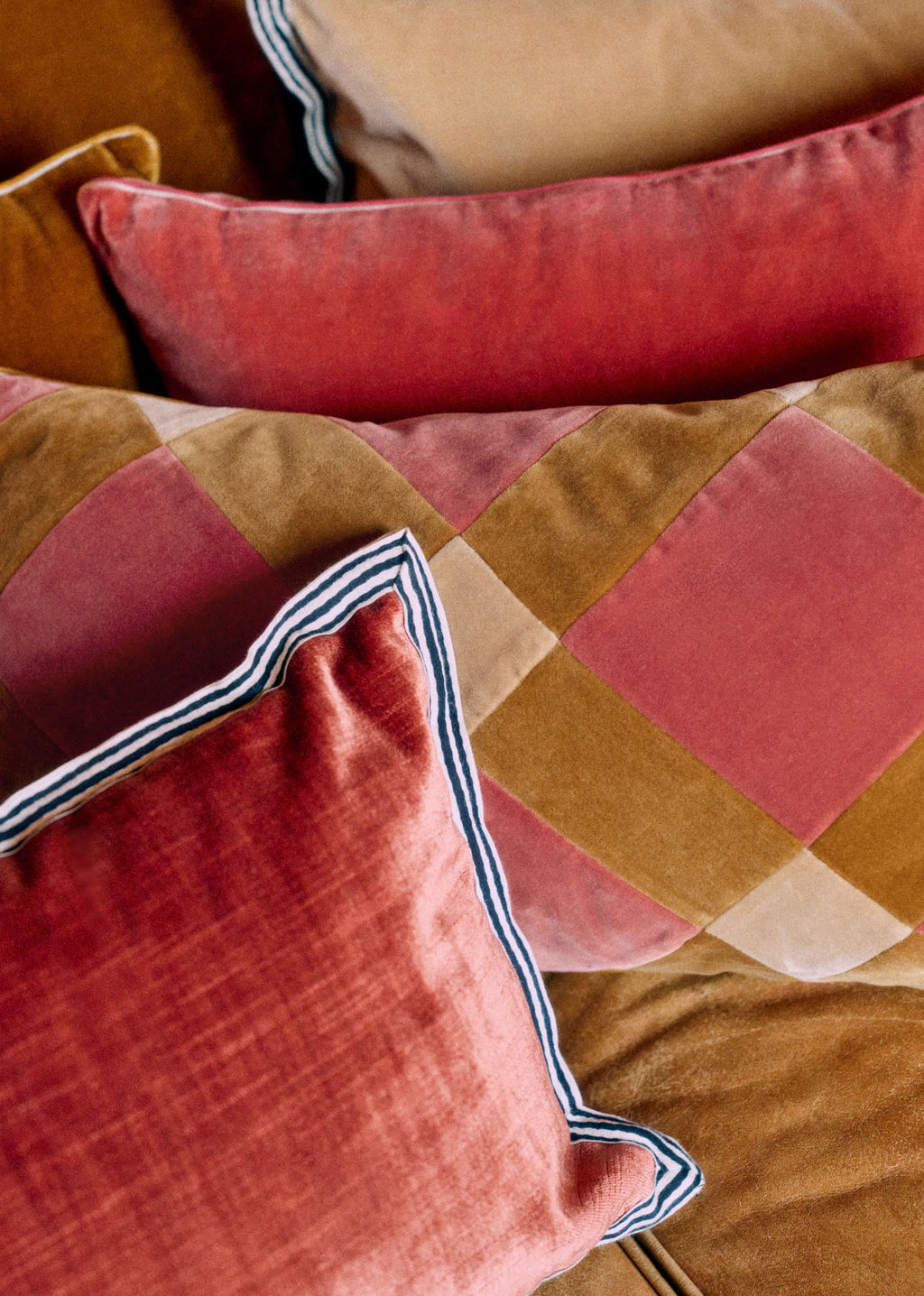 Coussin Velours Patchwork - Petit modèle - Blush et Caramel