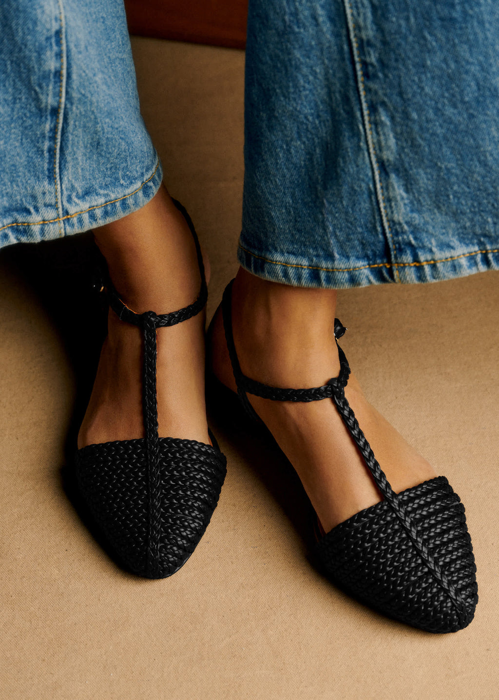 Sandales Low Aurore - Noir Lisse Tressé