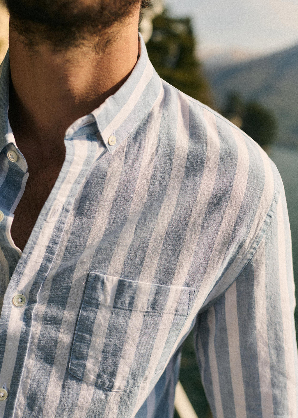 Chemise Charlie Coton Lin - Larges Rayures Bleu / Blanc