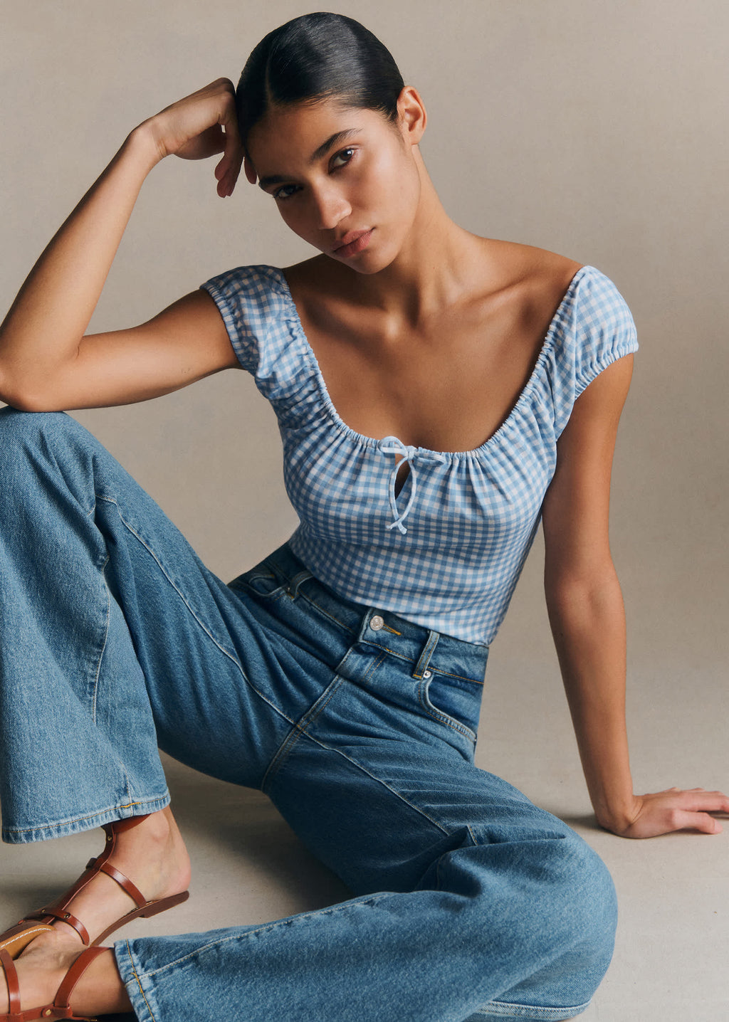 T-Shirt Willow - Imprimé Vichy Ecru Bleu