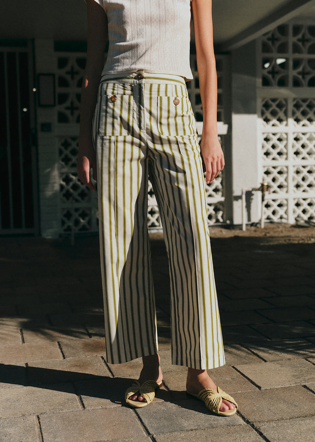 Pantalon Emilio - Écru Rayures Kaki