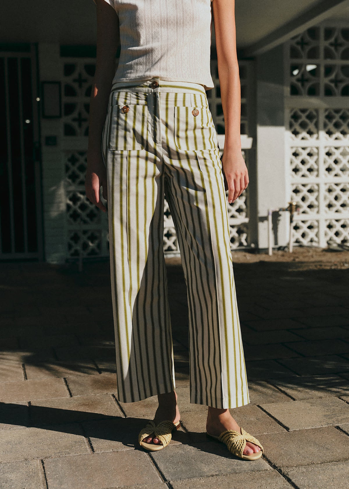 Pantalon Emilio - Écru Rayures Kaki