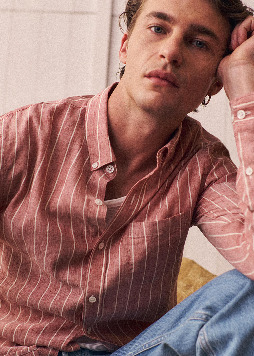 Chemise Charlie Coton Lin - Bordeaux Rayures Blanches