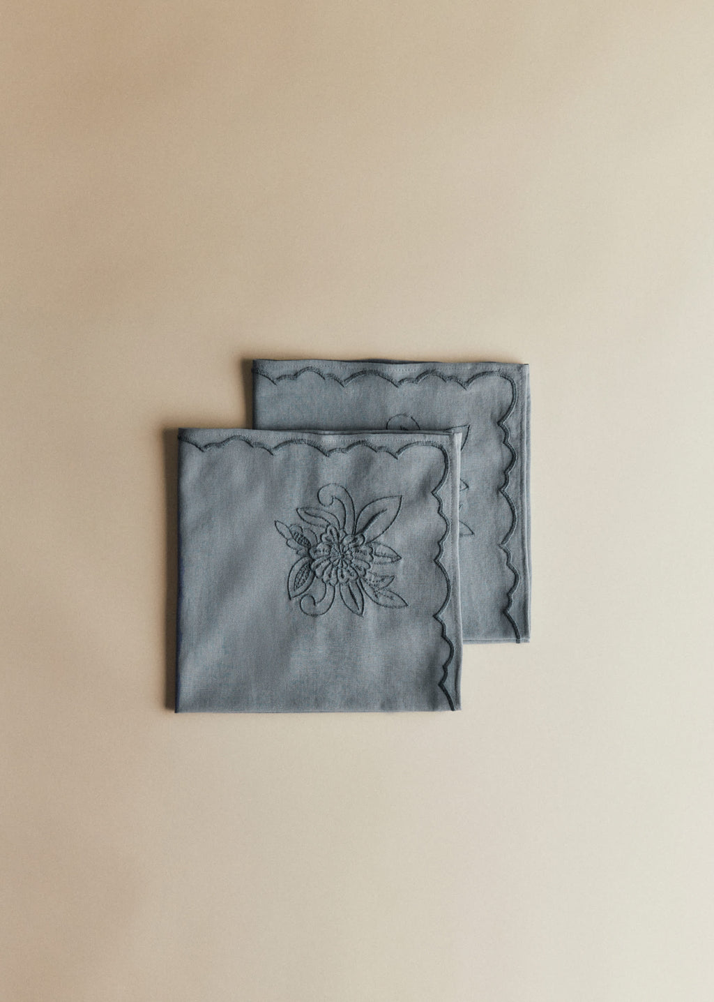 Set de 2 serviettes brodées - Dimanche au Jardin - Bleu orage