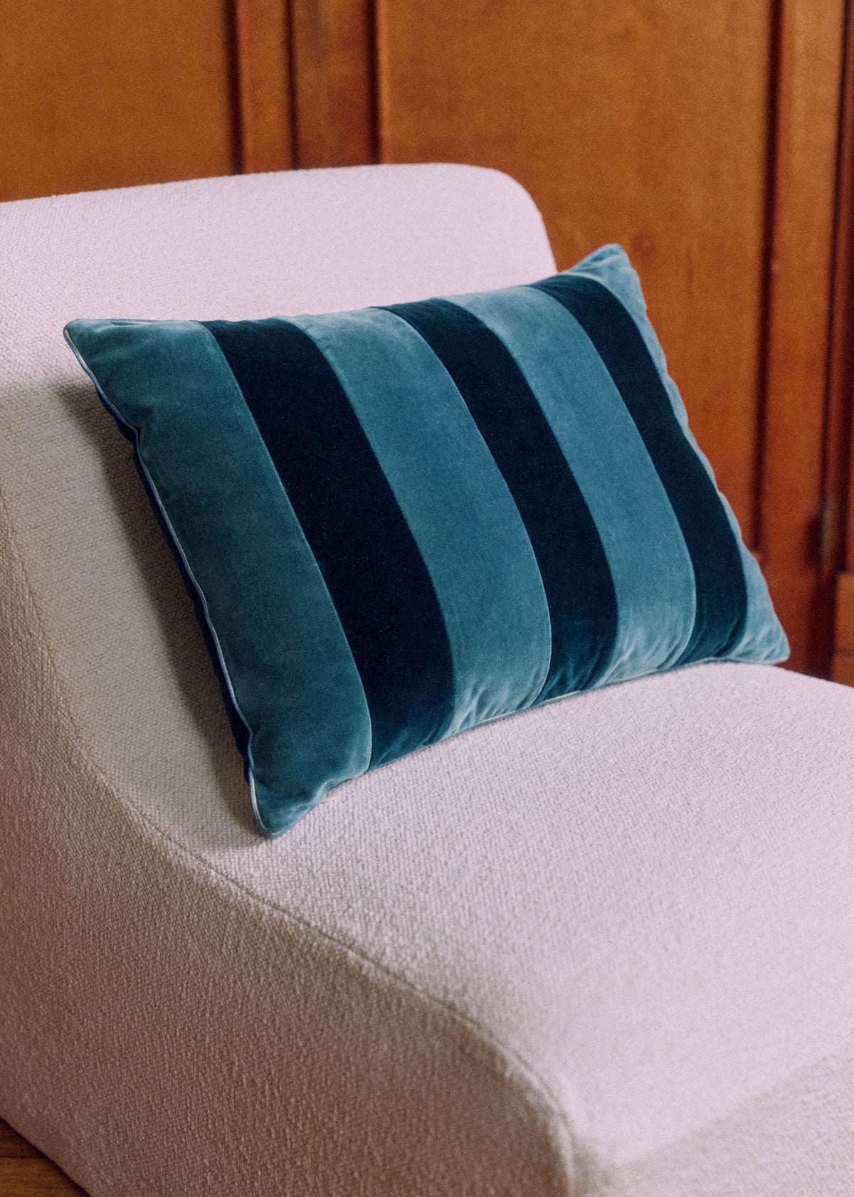 Coussin Rayures Velours - Grand modèle - Bleu et Marine
