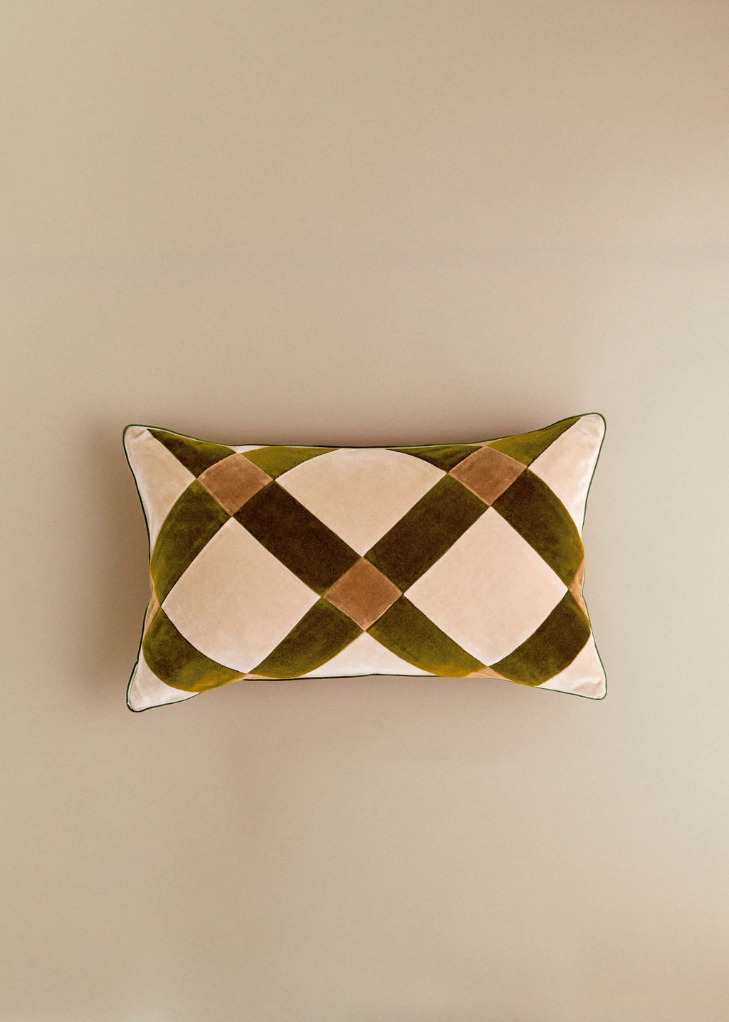 Coussin Velours Patchwork - Petit modèle - Beige et Kaki