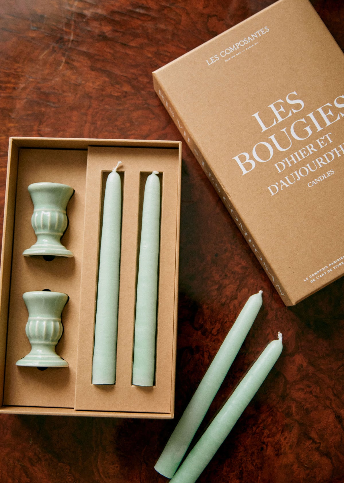 Coffret Bougeoirs Piano et Chandelles - Petit Modèle - Céladon