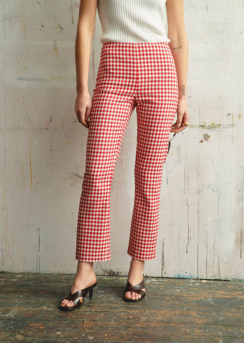 Pantalon Ciara - Vichy Rouge Écru