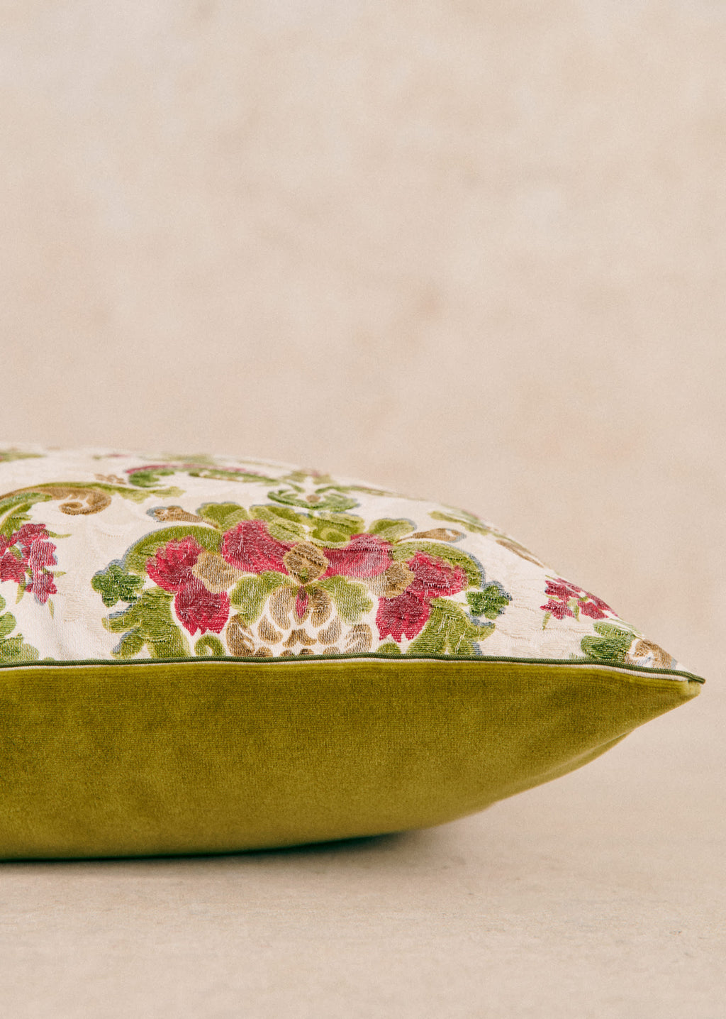 Coussin vintage velours vert - Très grand modèle - Imprimé bohème