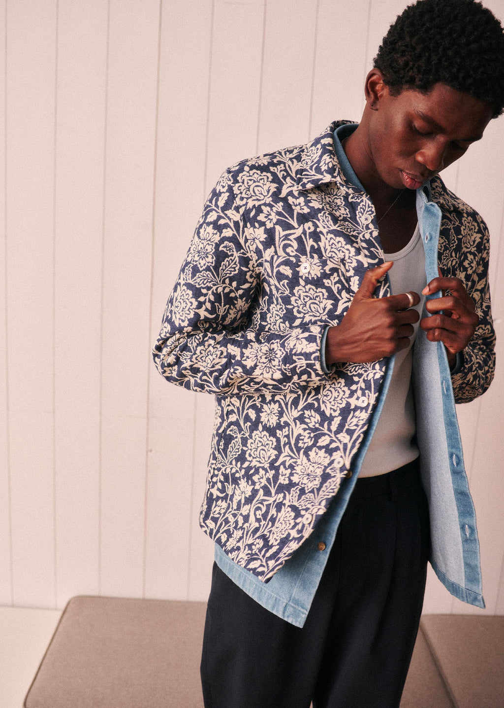 Surchemise Claggan - Jacquard Floral Bleu