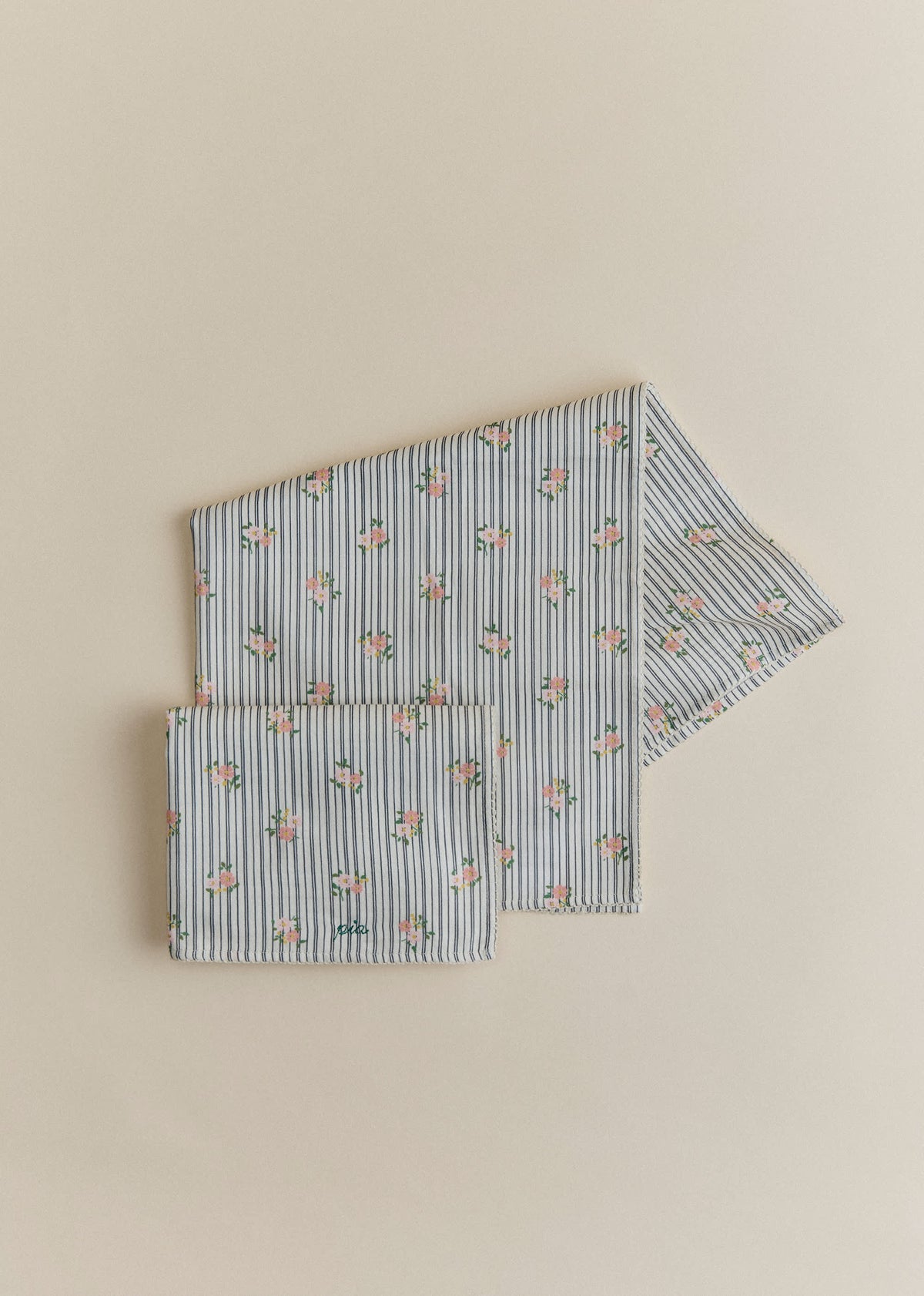 Set de 2 langes - Rayures Broderies Fleurs
