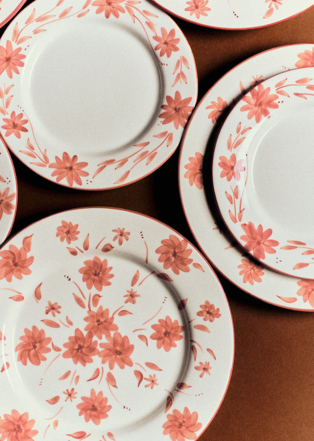 Set de 4 assiettes plates - Fleurs de Jardin - Terre de sienne