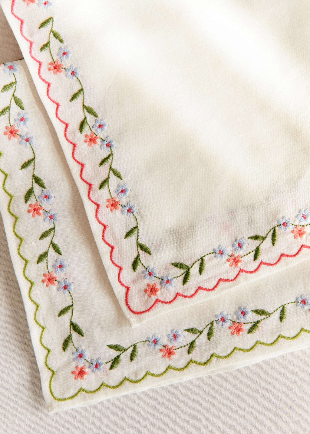 Set de 2 serviettes brodées - Les petites fleurs