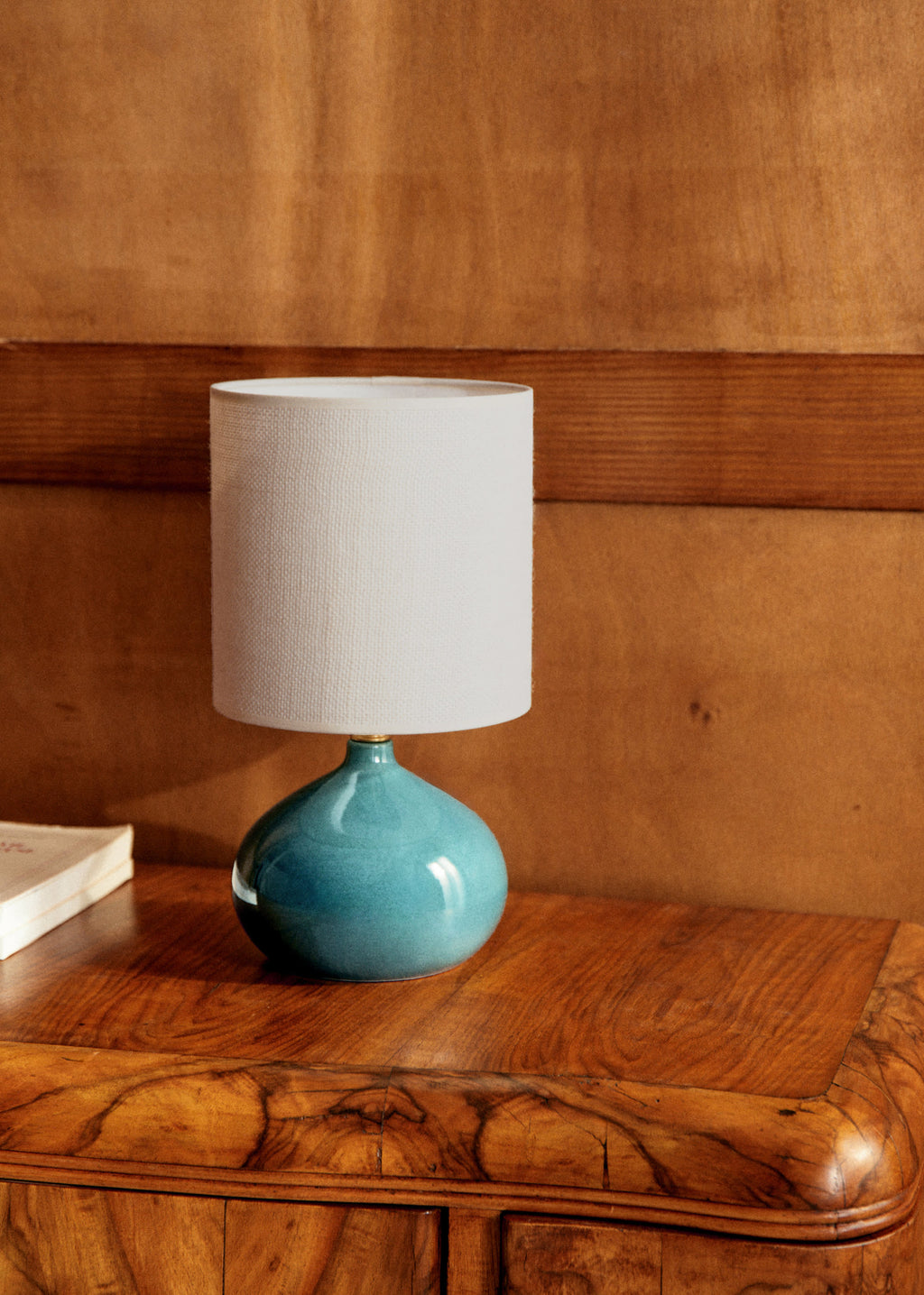 Lampe Banjo petit modèle - Bleu Orage - Abat-jour Dolce - Jute Écru