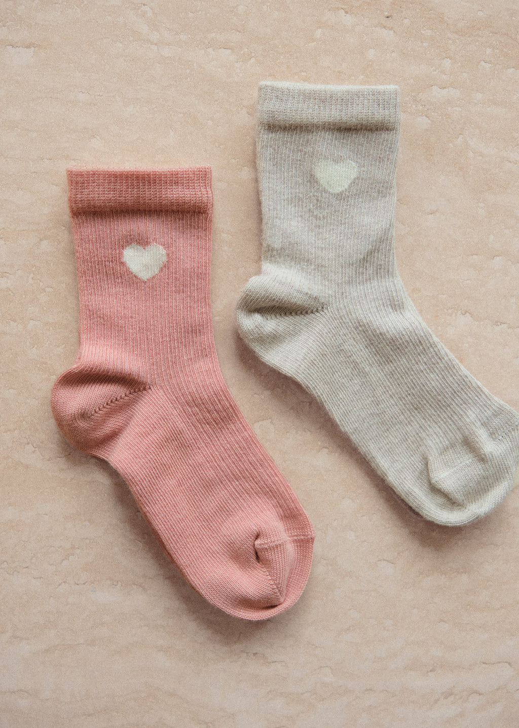 Lot de 2 chaussettes Coeurs - Rose Coeur / Beige Chiné Coeur