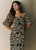 Robe Myda - Broderie Contrastée Dori Ficelle Fond Noir