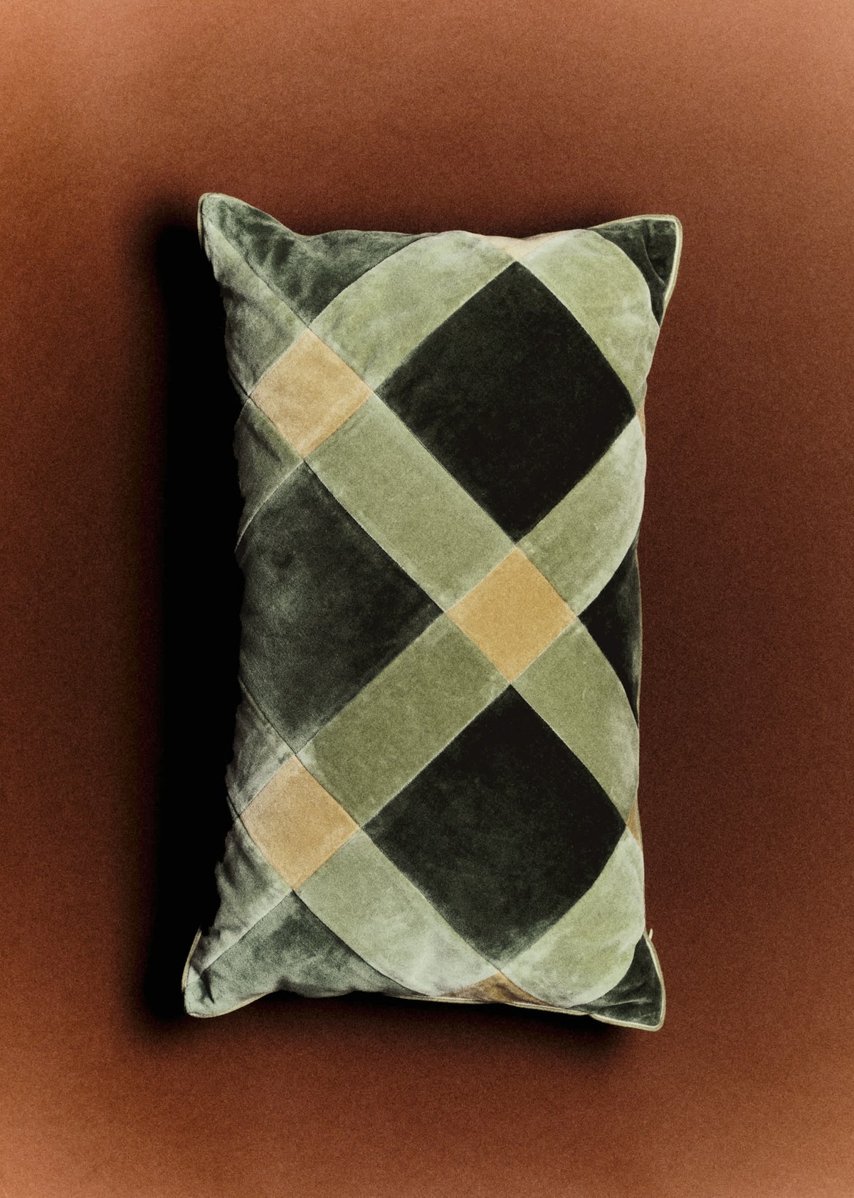 Coussin Velours Patchwork - Petit modèle - Céladon Foncé et Clair