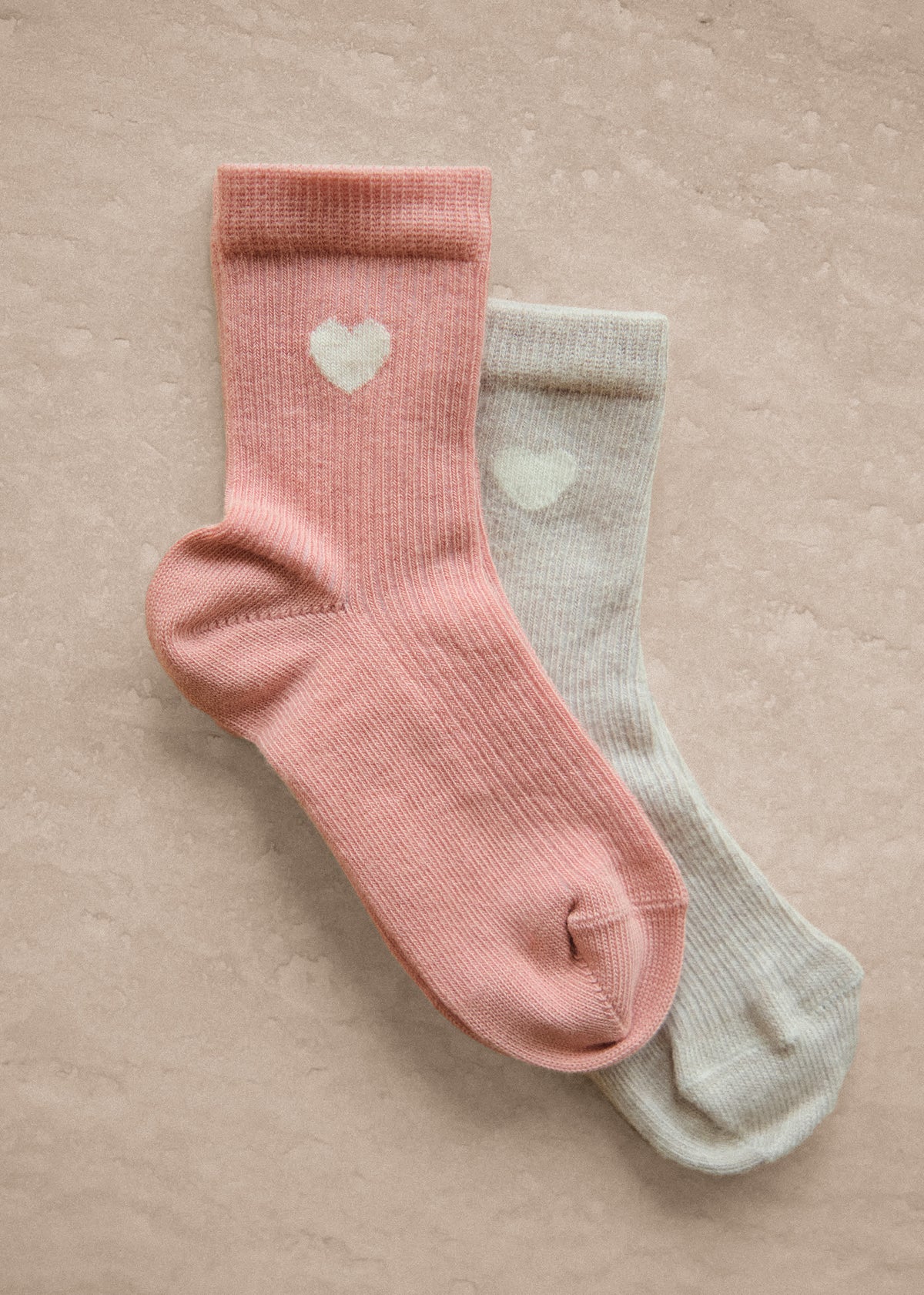 Lot de 2 chaussettes Coeurs - Rose Coeur / Beige Chiné Coeur
