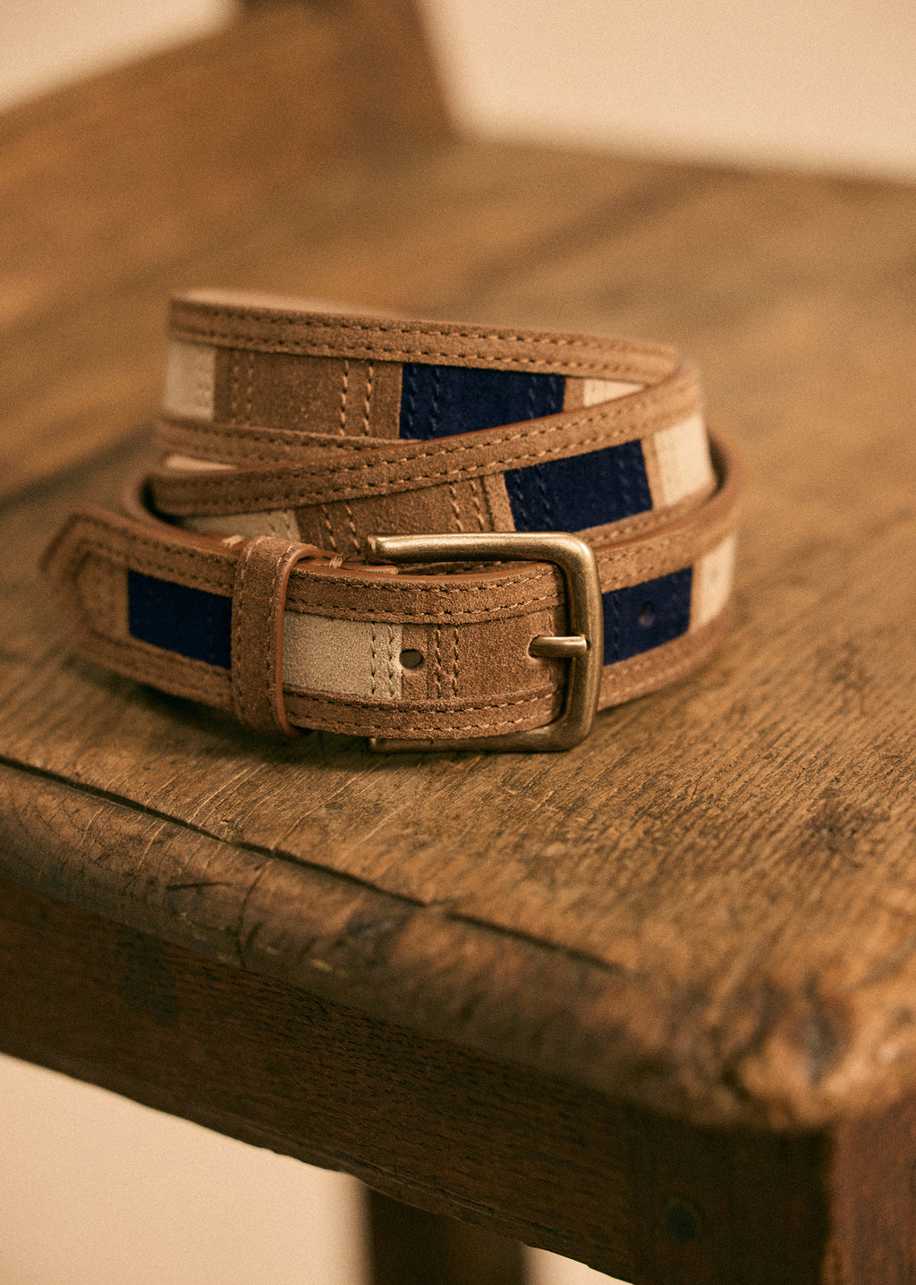 Ceinture Sidney Patchwork - Marine / Camel / Beige