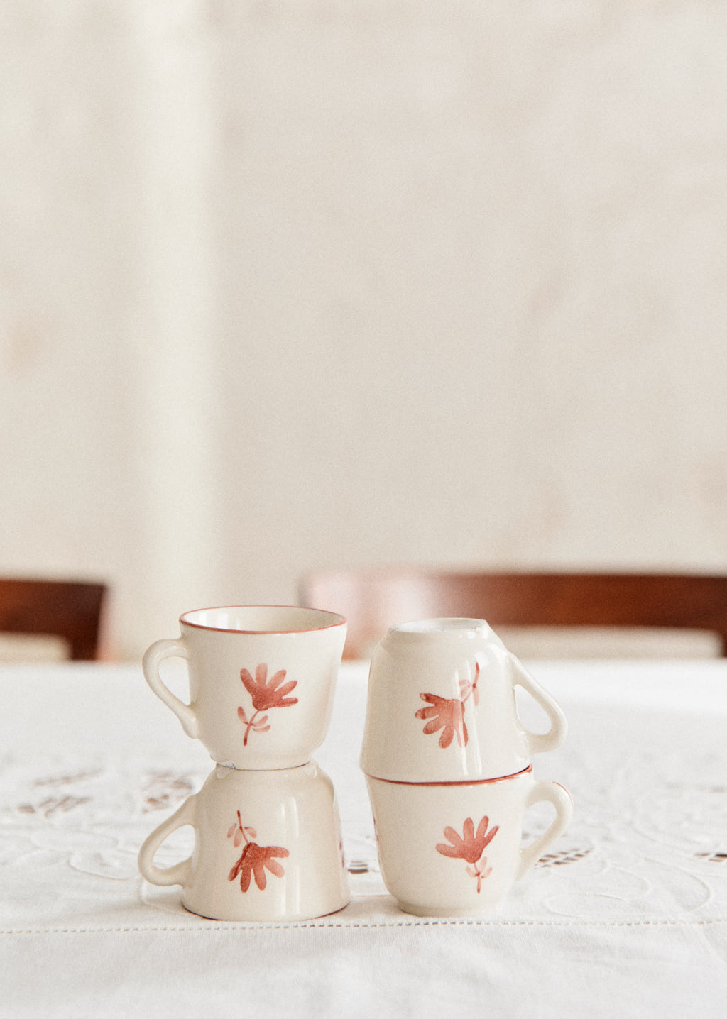 Coffret de 4 tasses expresso - Petite Fleur - Terre De Sienne