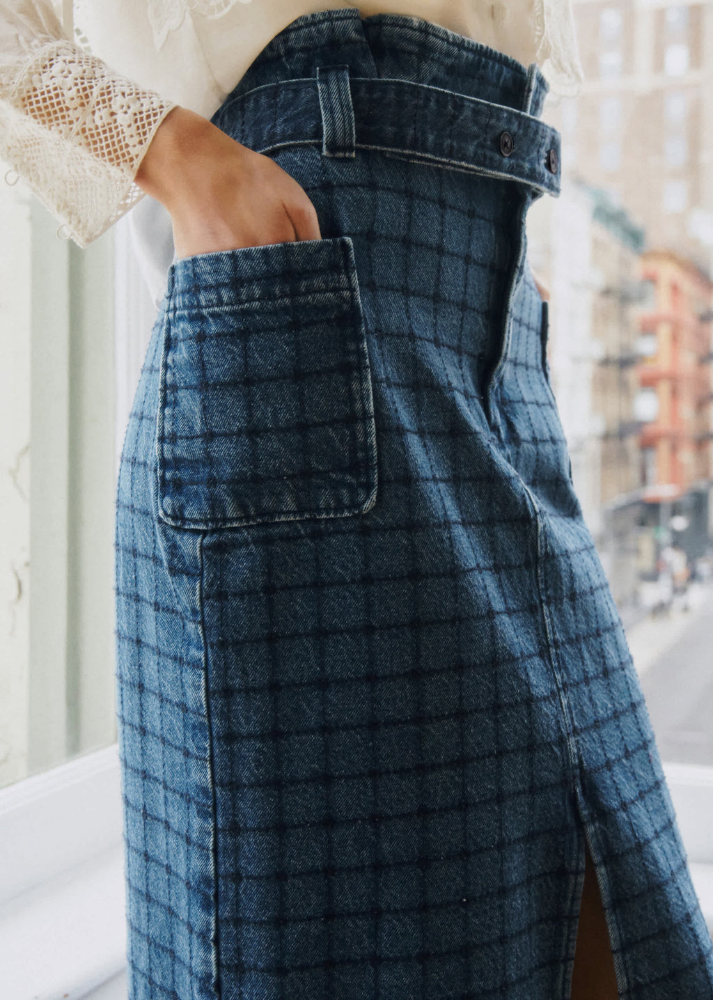 Jupe Pylla - Sézane x SEA NY - Broderie Marine Fond Denim