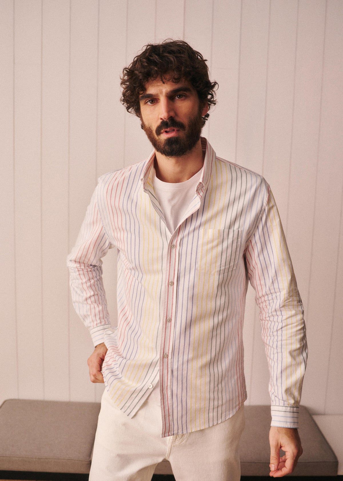 Chemise Charlie Oxford - Blanc Rayures Multicolores
