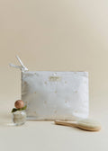 Trousse de toilette zippée - Blanc Broderie Coeur Beige