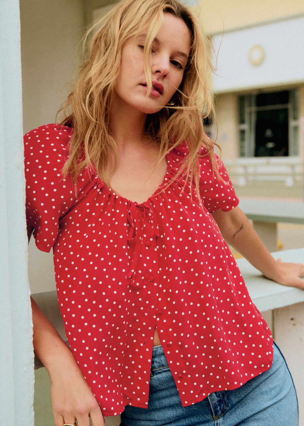 Blouse Vikaly - Mini Pois Fond Rouge