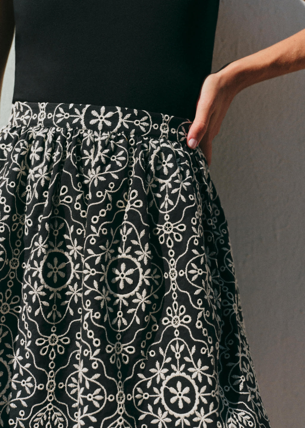 Jupe Nao - Broderie Contrastée Noir Écru