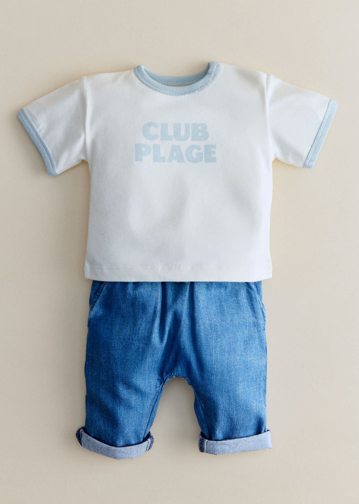 T-Shirt Club Plage - Ecru / Bleu ciel