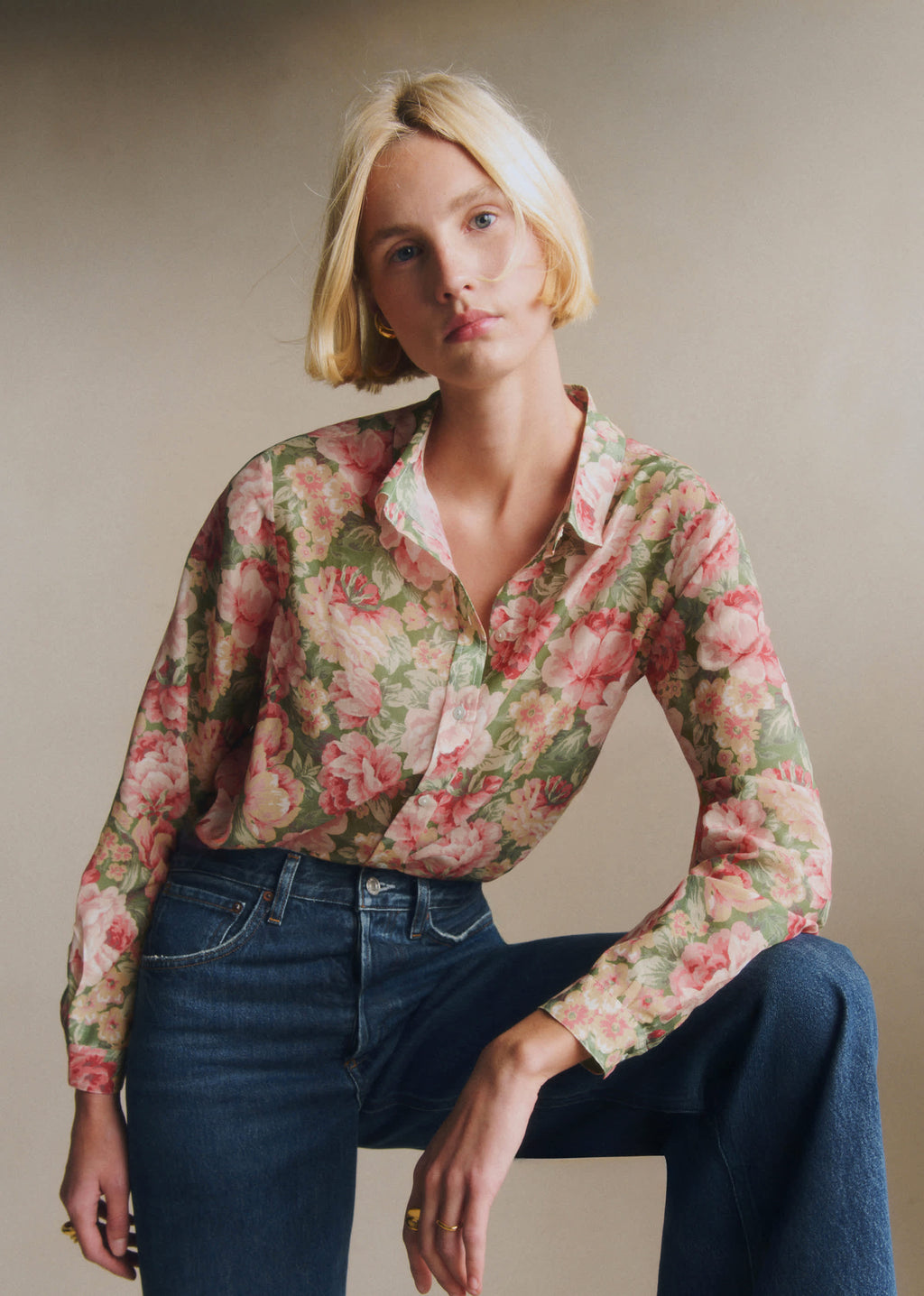 Chemise Pierro - Imprimé Bouquet London Fond Vert
