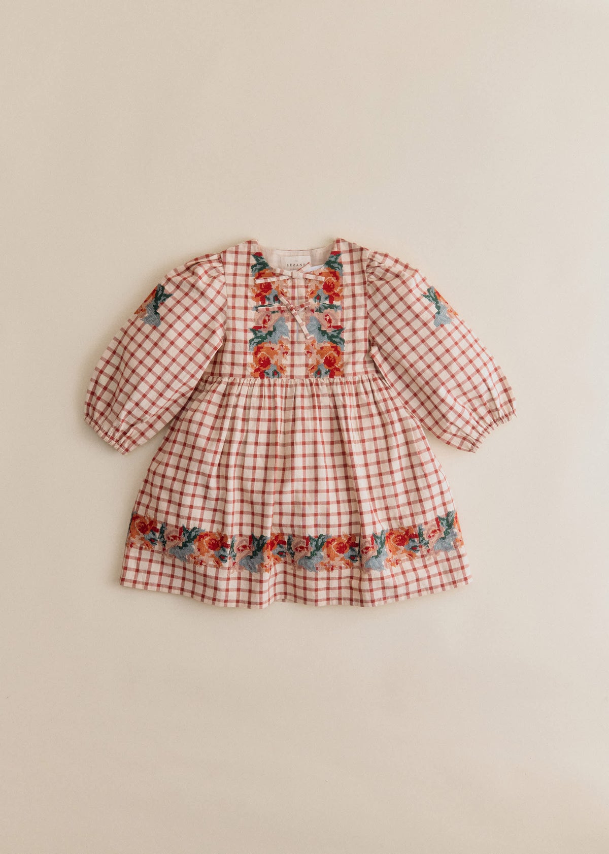 Robe Dakila - Sézane x SEA NY - Broderie Placée Terre Fond À Carreaux
