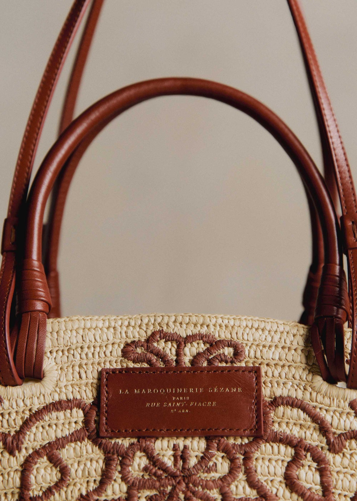 Panier Justine - Raphia Broderie Fleurs Terracotta