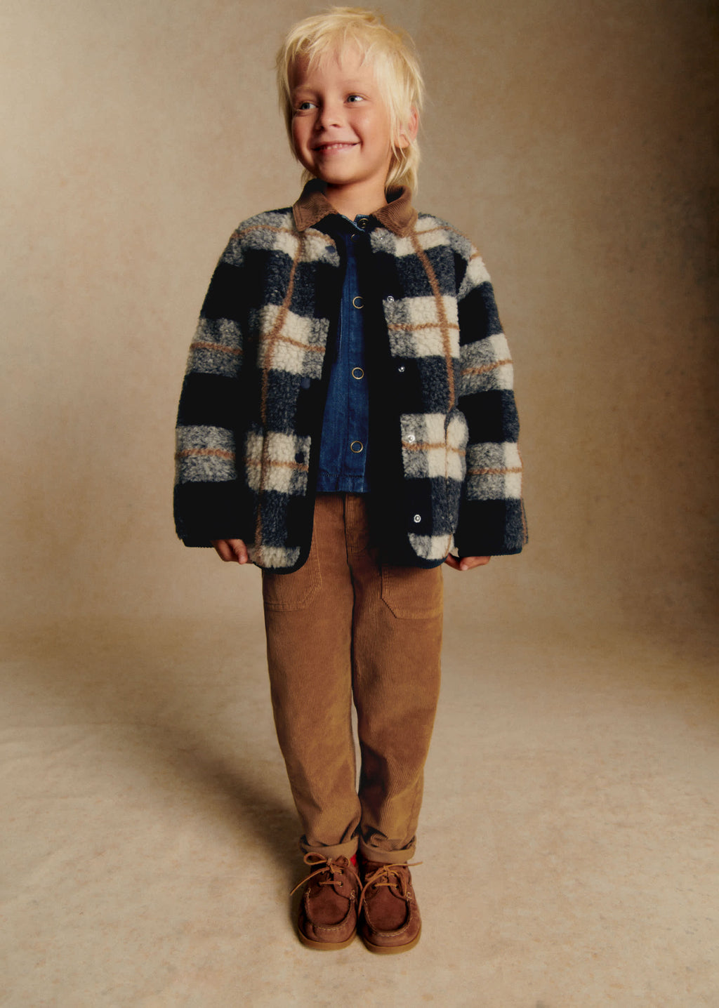 Manteau Sari - Carreaux Bleu et Ecru