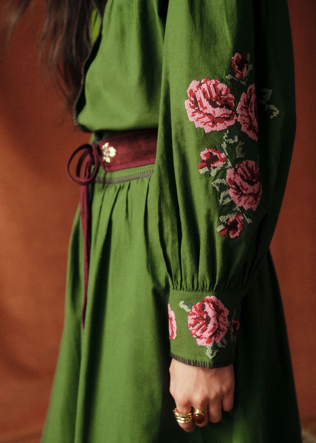 Chemise Orla - Sézane x Baziszt - Fleurs Multico Fond Vert Bambou